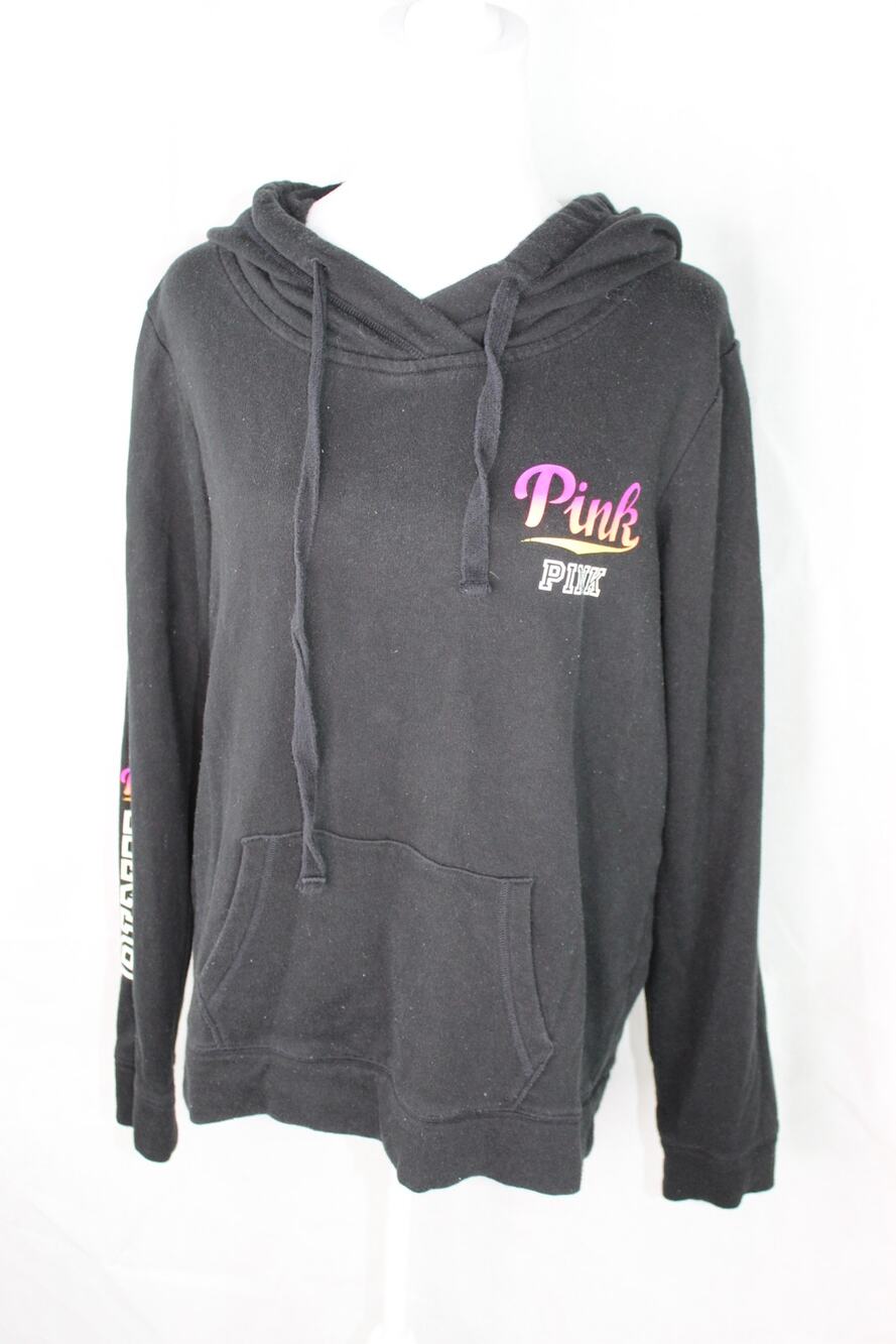 Victoria's Secret PINK Black Hoodie Medium Womens Pullover Sweatshirt